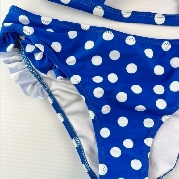 Phurro womens medium blue white polka dot ruffle bikini set - Picture 3 of 6